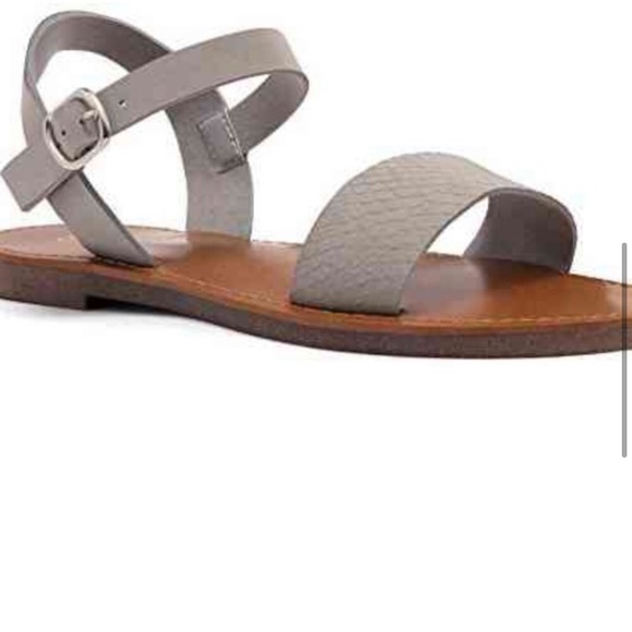 Gray Open Toes One Band Ankle Strap Flat Sandal - Picture 5 of 11
